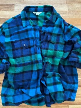 Old Navy Blue and Green Plaid Button-Down Shirt